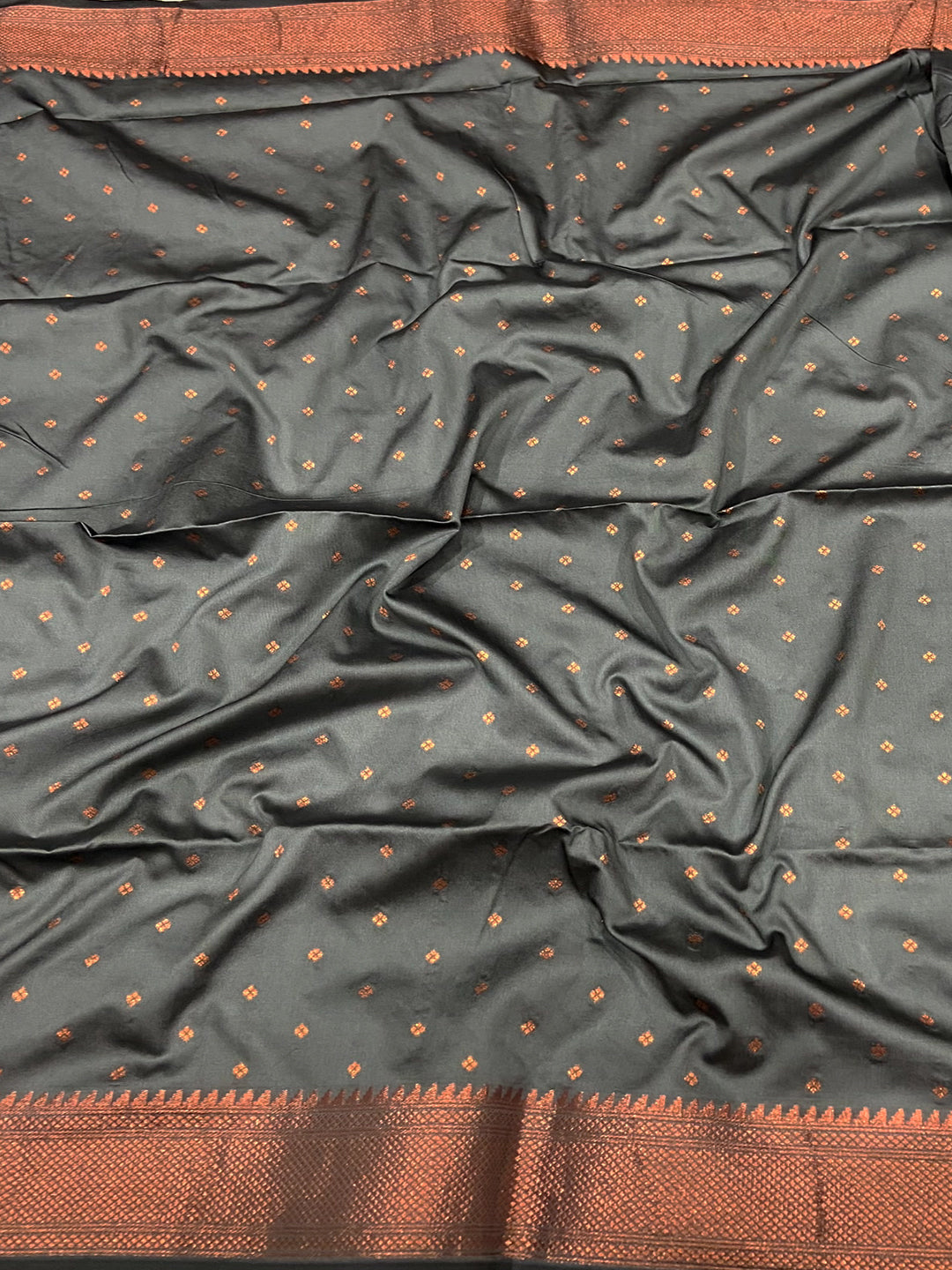 Dark Grey Copper Elegance Soft Silk Saree by My Store