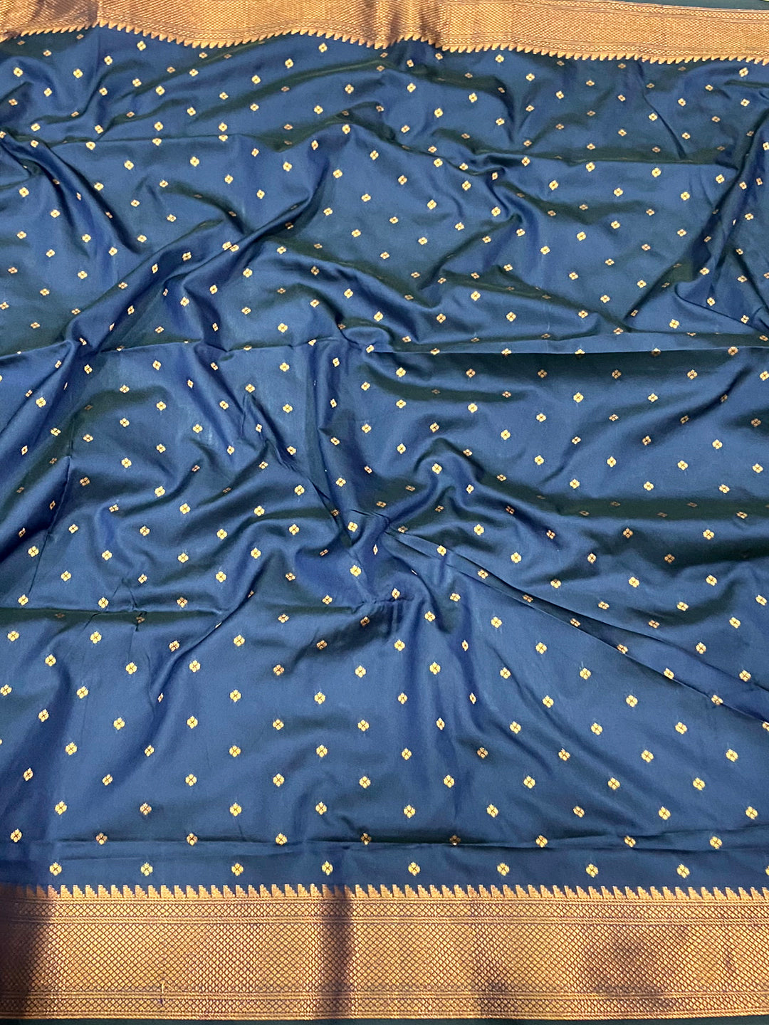 Navy Blue Copper Elegance Soft Silk Saree by My Store