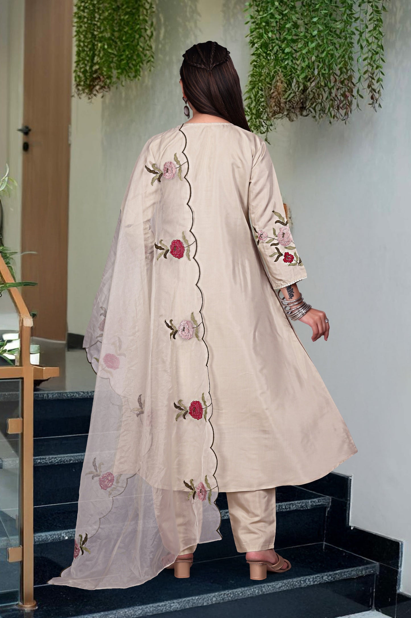 Elegant Peach Embroidered Cotton Kurta Set with Dupatta