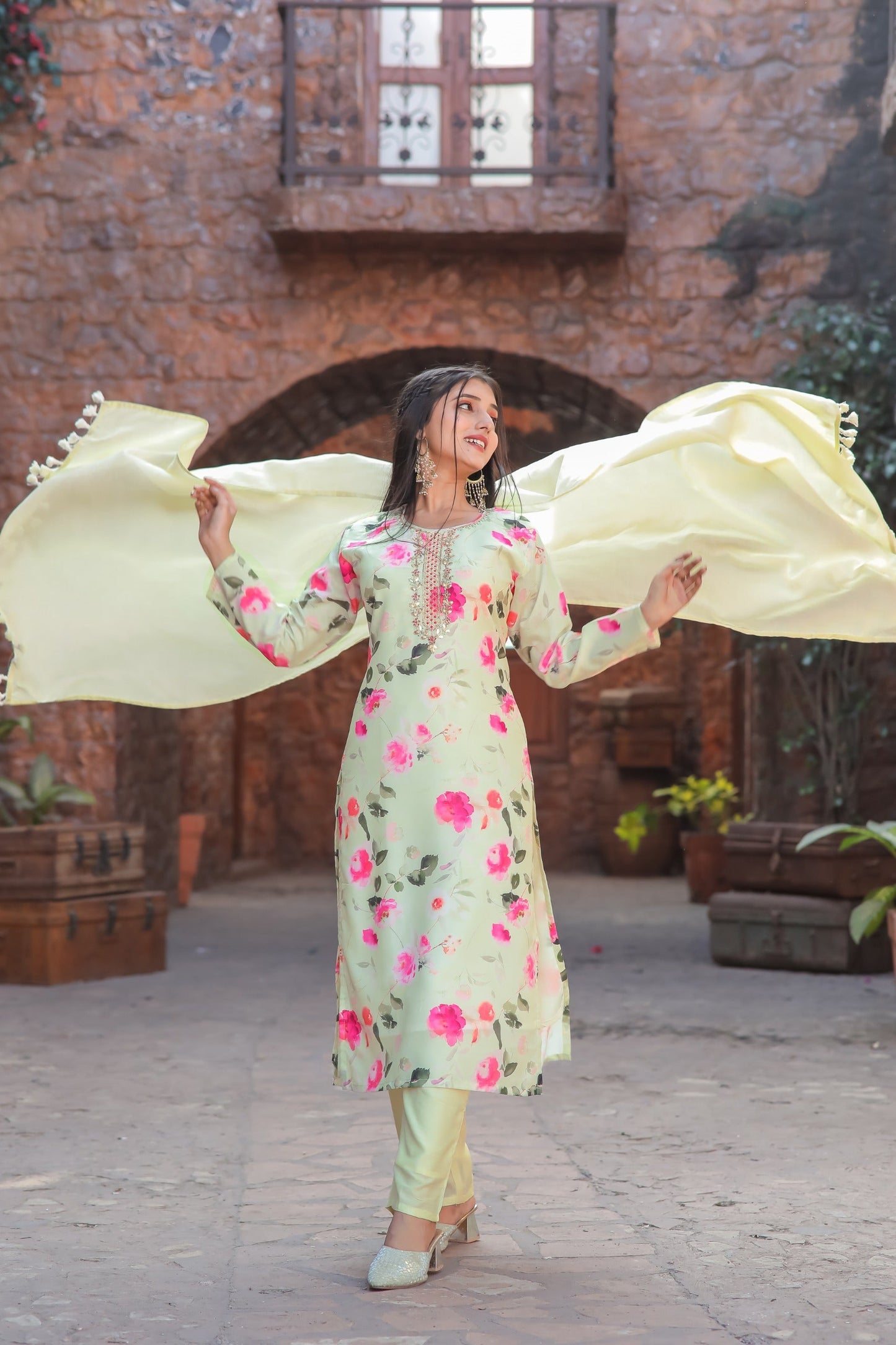 Festival Wear Cotton Cream Kurta Set