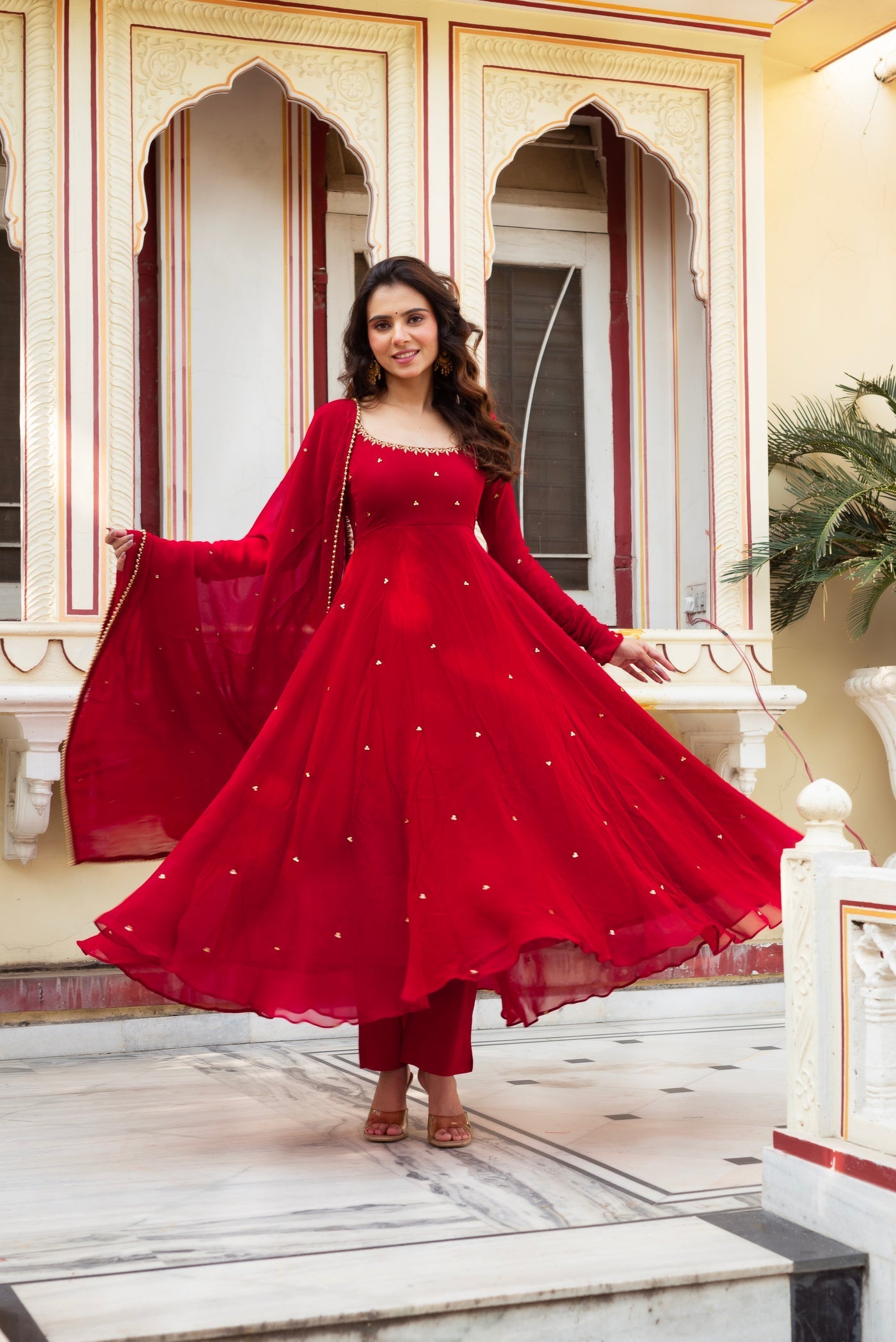 Radiate Elegance in This Red Hand Work Anarkali Suit by My Store
