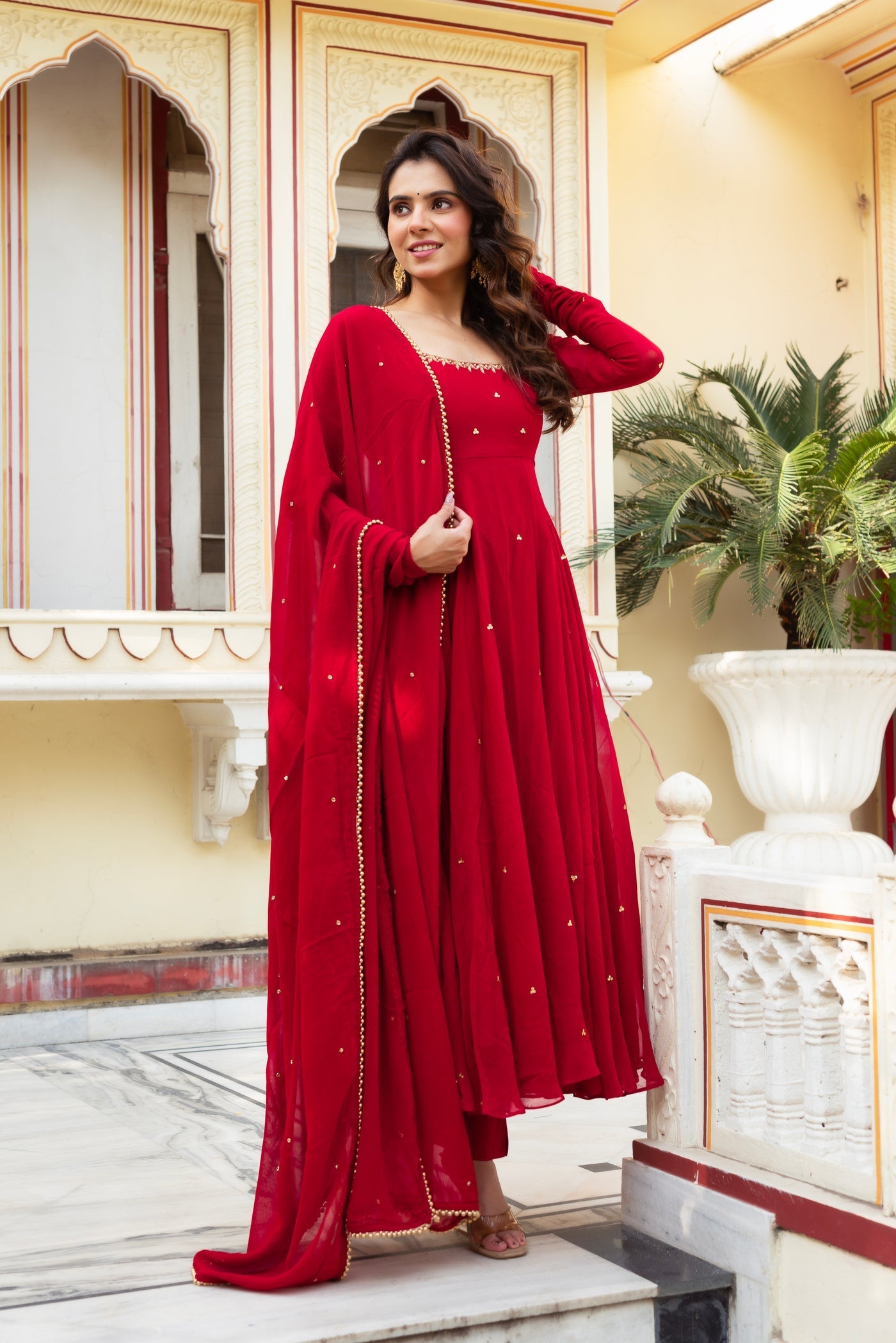 Radiate Elegance in This Red Hand Work Anarkali Suit by My Store