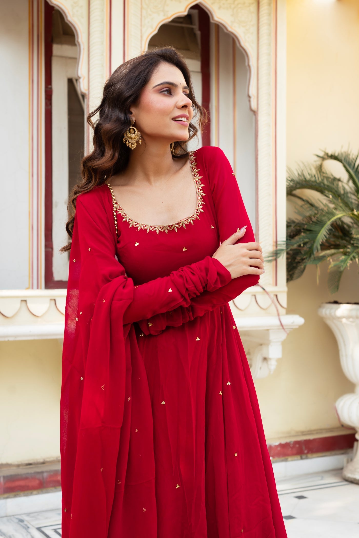 Radiate Elegance in This Red Hand Work Anarkali Suit by My Store