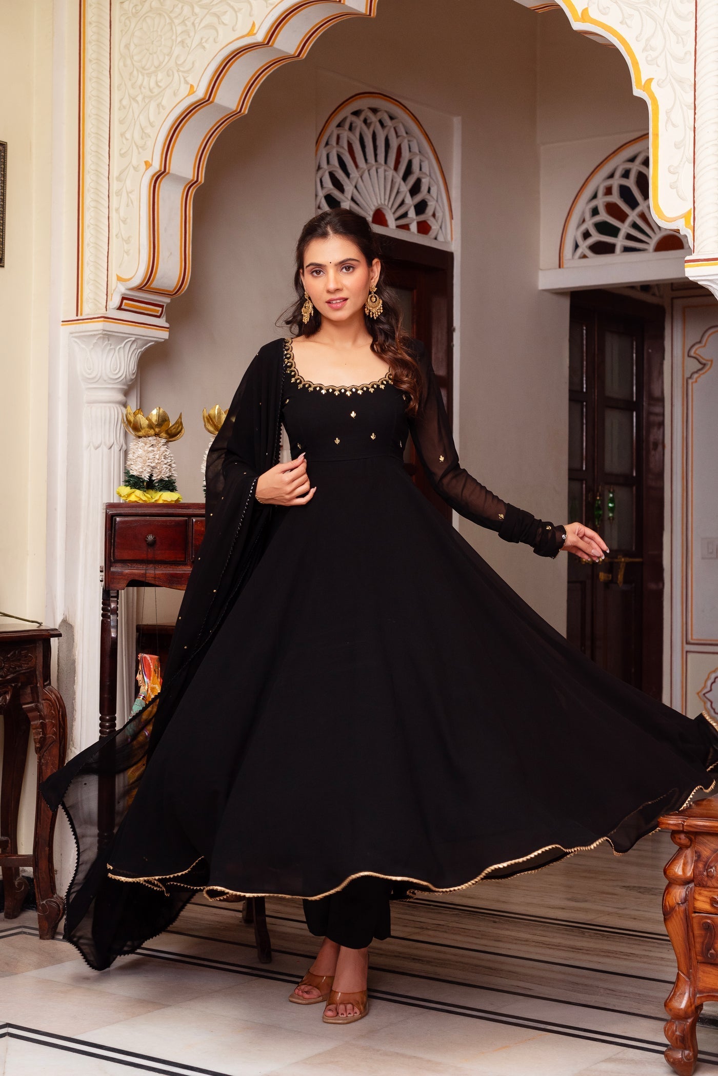 Black Color Hand Work Anarkali Suit with Dupatta by My Store