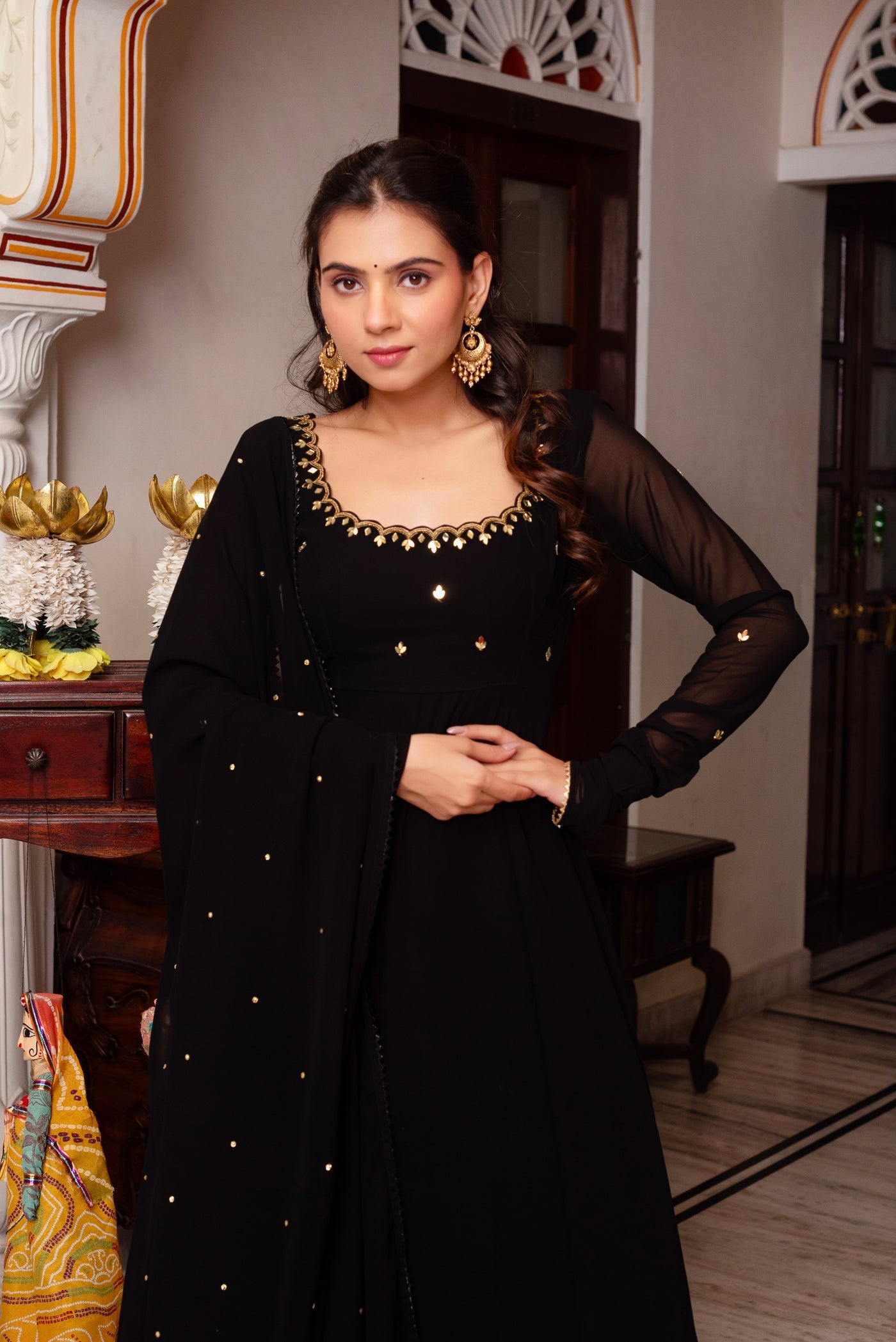 Black Color Hand Work Anarkali Suit with Dupatta by My Store