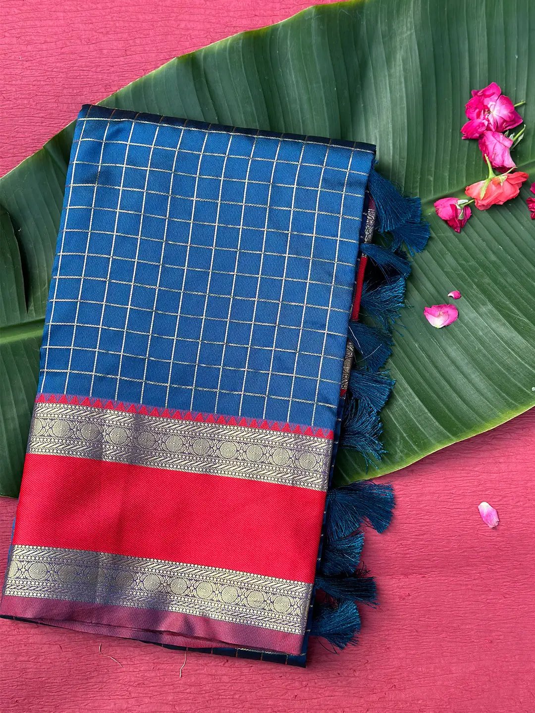 Royal Blue Silk Woven Kanchi Banarasi Saree by My Store