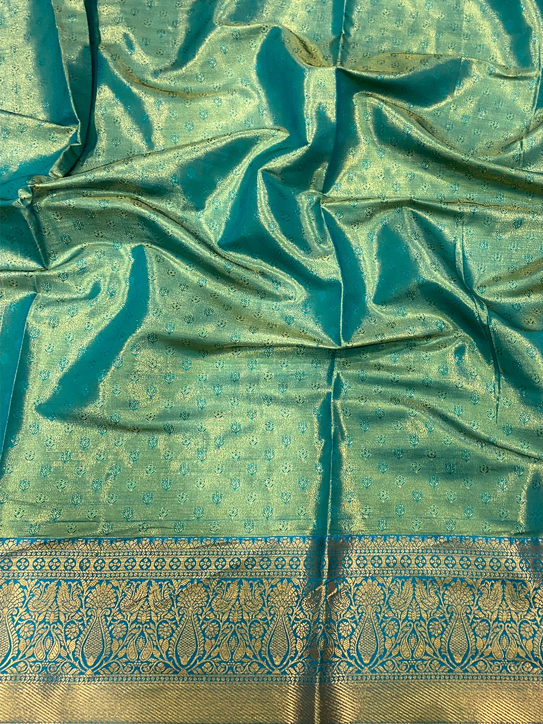 Radiant Rama Zigzag Dharmavaram Silk Saree by My Store
