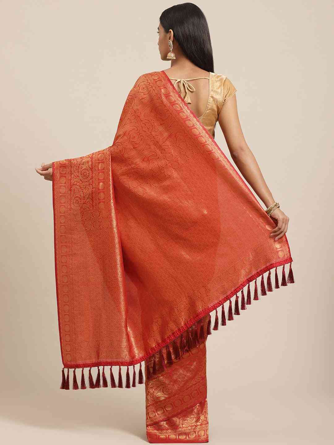 Red Colour Banarasi Silk Blend Saree With Zari Woven Desing by My Store