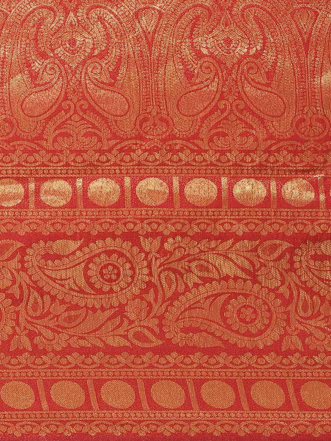 Red Colour Banarasi Silk Blend Saree With Zari Woven Desing by My Store