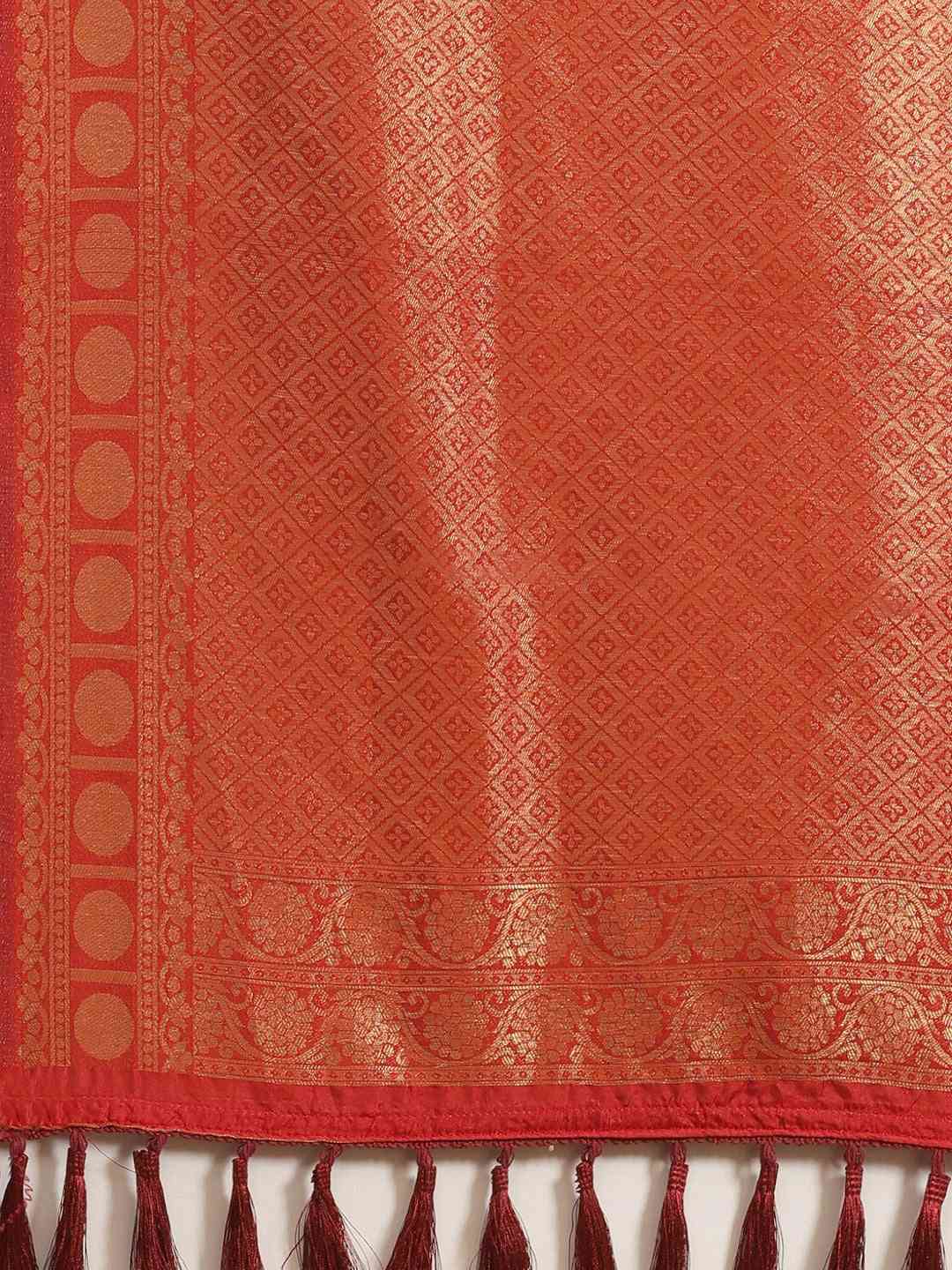 Red Colour Banarasi Silk Blend Saree With Zari Woven Desing by My Store