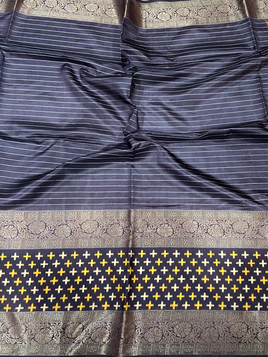 Golden Cross Ikkat Yellow Saree by My Store