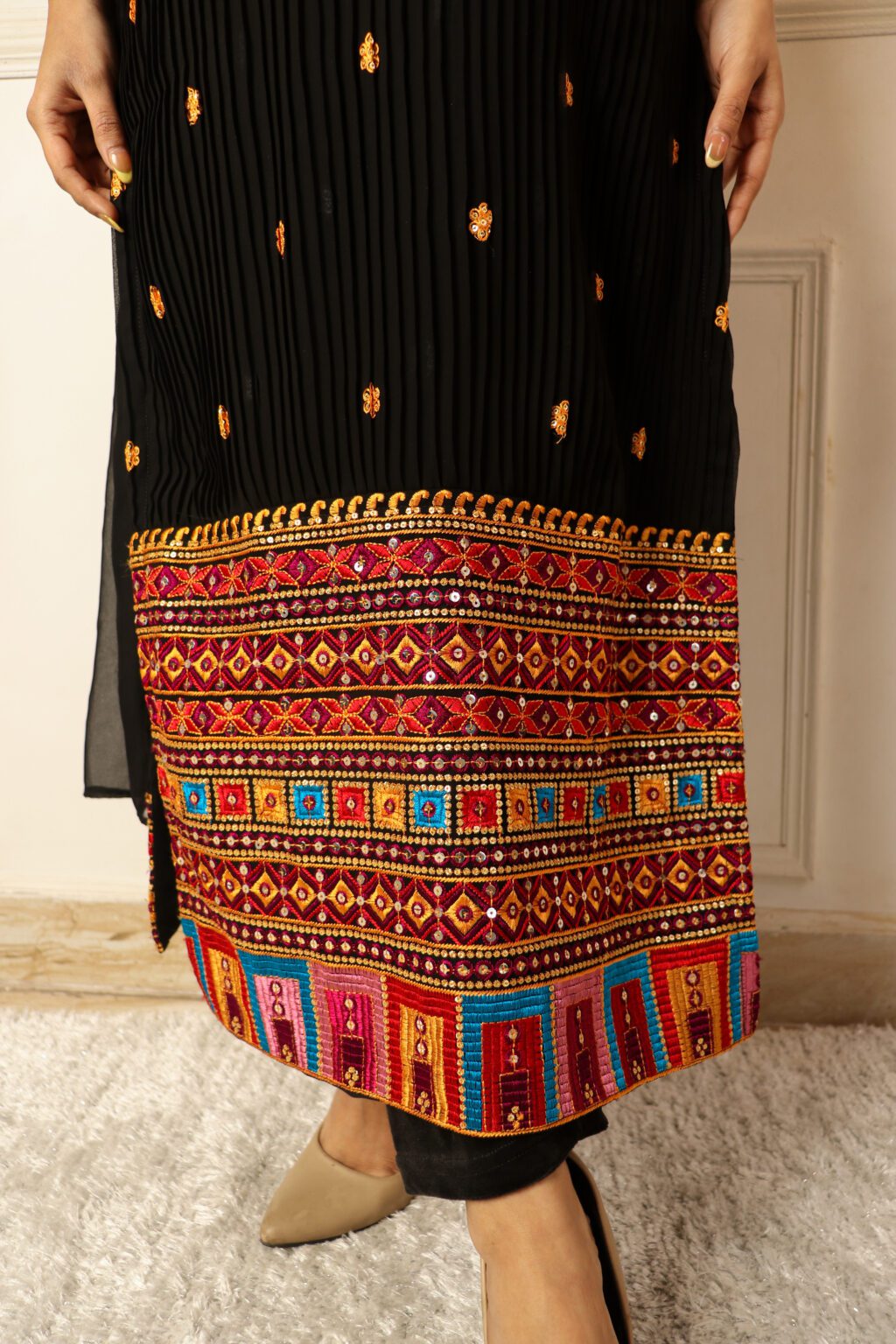 Georgette Embroidery Straight Black Kurta Set
