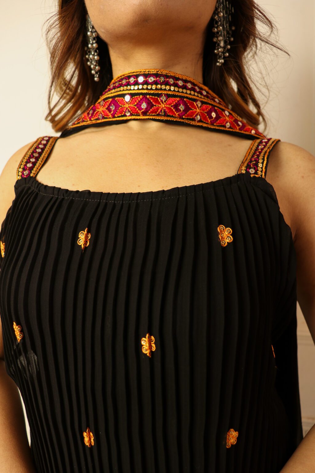 Georgette Embroidery Straight Black Kurta Set