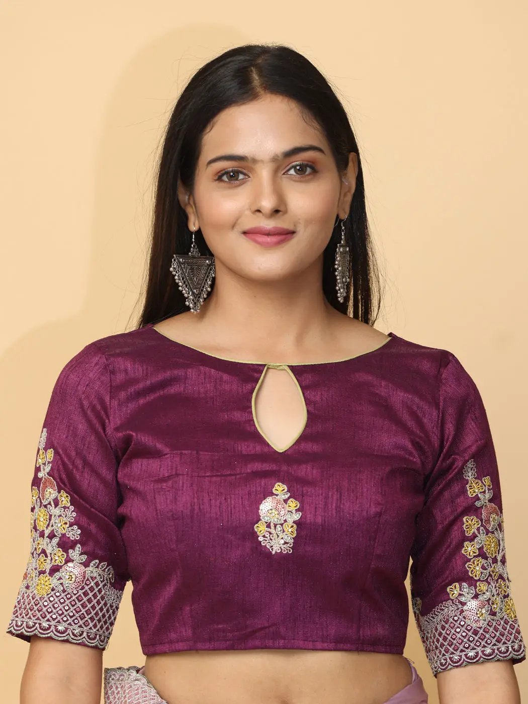 Pastel Lilac Satin Embroidery Saree by My Store