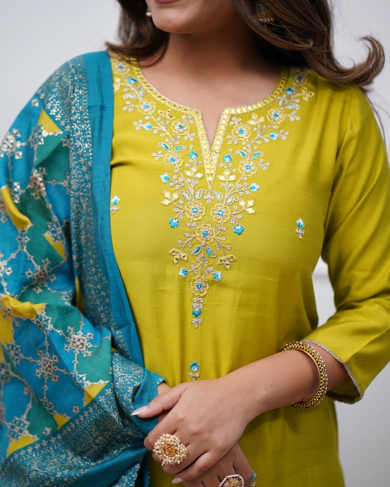 Silk Embroidered Yellow Kurta Set