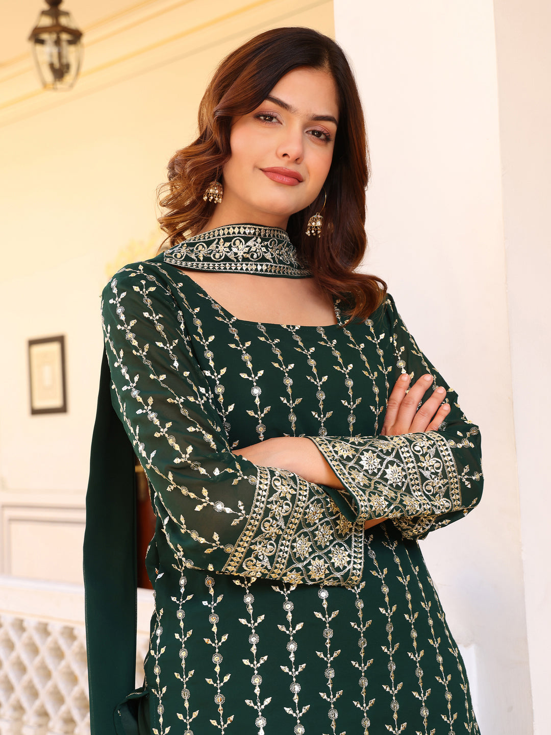 Georgette Party Wear Green Kurta Set