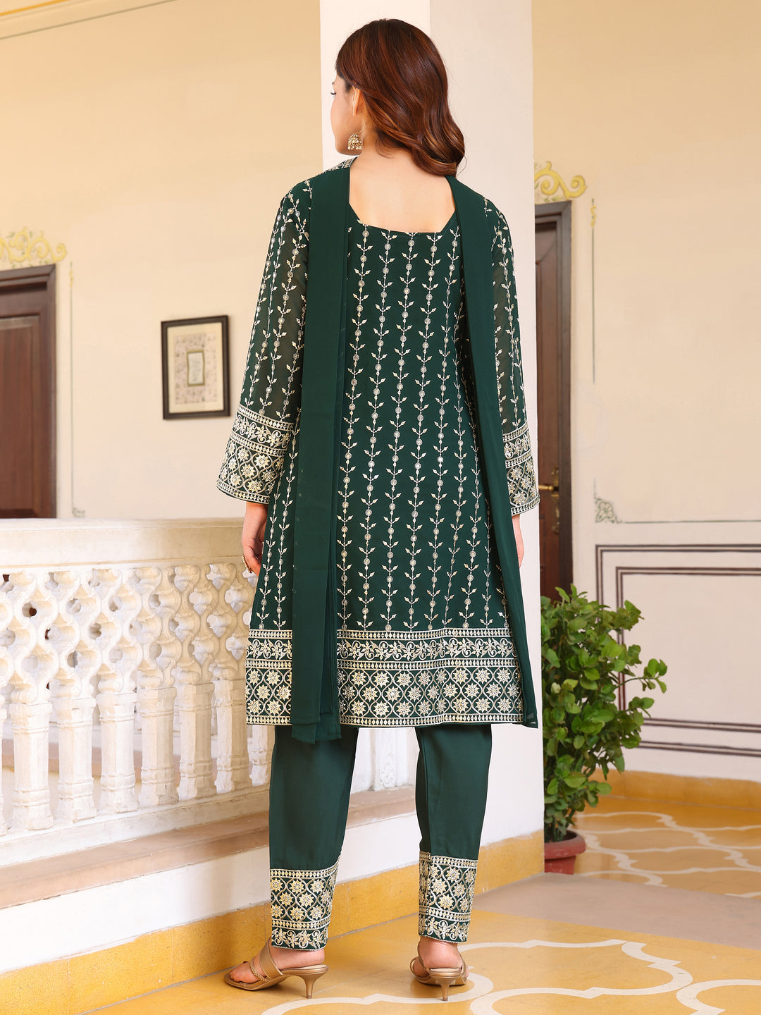 Georgette Party Wear Green Kurta Set