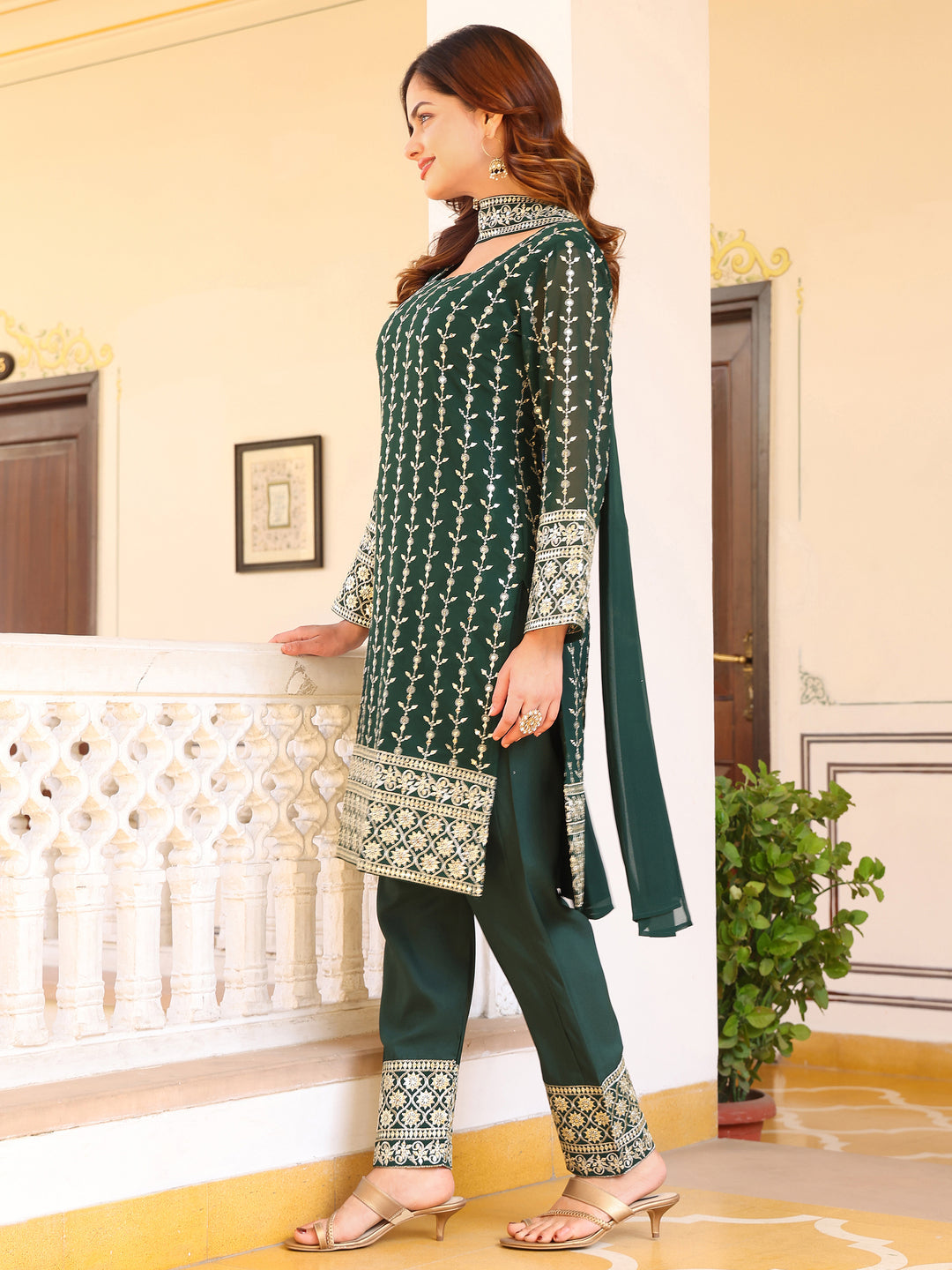Georgette Party Wear Green Kurta Set