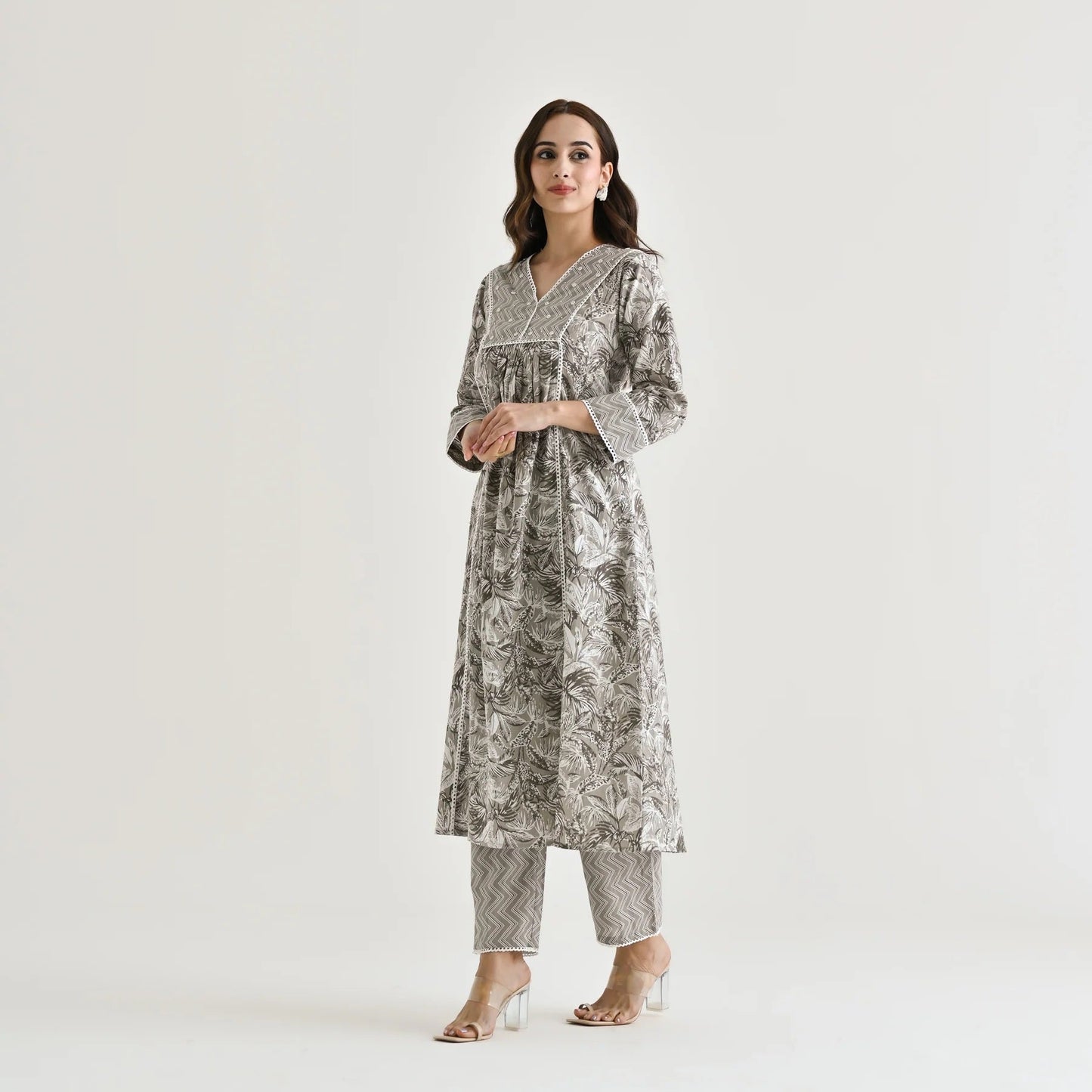 Casual Wear Rayon Grey Kurta Set