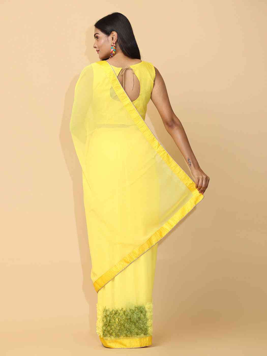 Yellow Colour Ribbon Poly Georgette Party Wear Saree