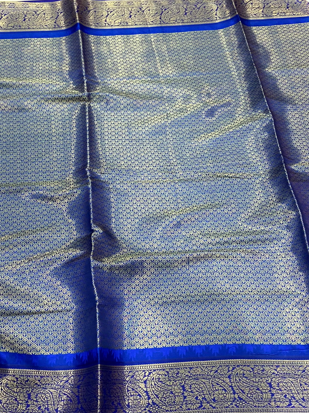 Blue Kovai Rettapet Border Geometric Saree