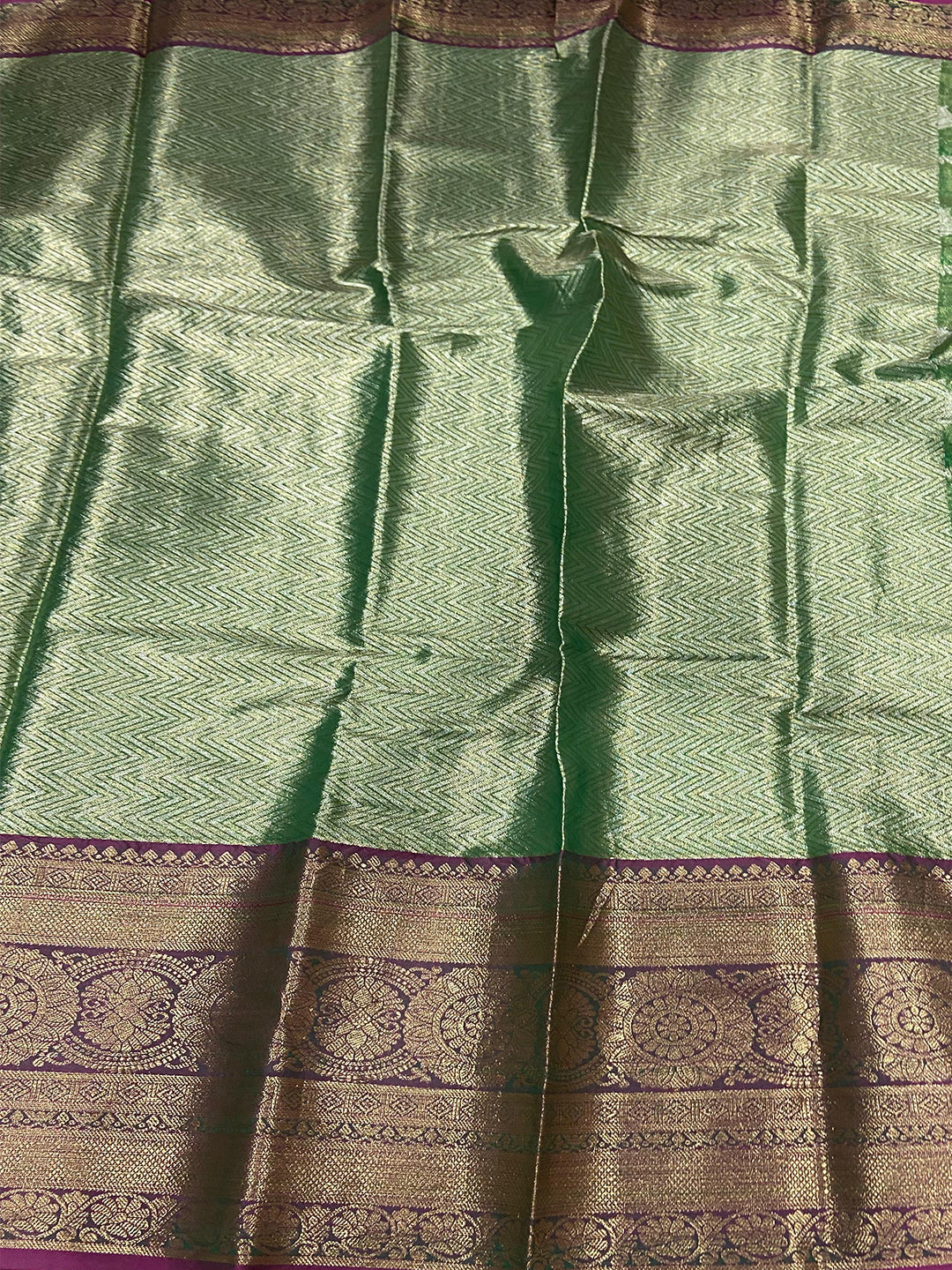 Green One Gram Gold Tissue Silk Saree by My Store