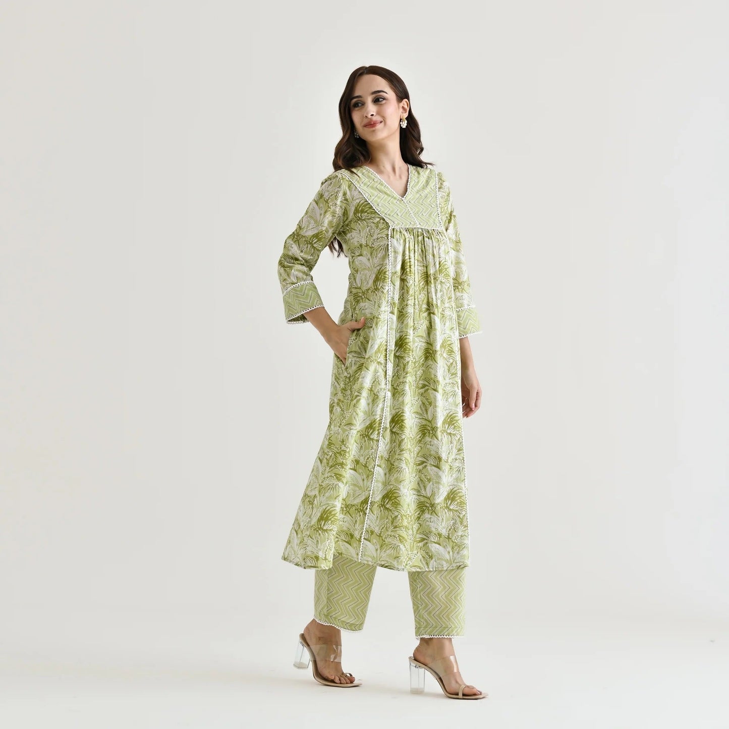 Casual Wear Rayon Green Kurta Set