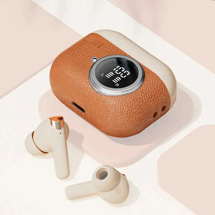 Earbuds M88 Retro Leather Camera Style Wireless Earbuds Noise Cancelling Earphones with True Stereo Surround Sound and Led Power Display - My Store