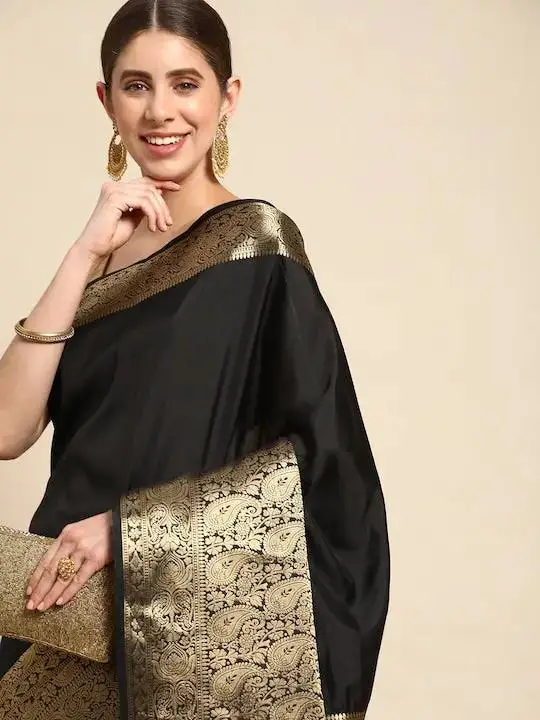 Black Kanjivaaram Pattu Border Soft Silk Saree
