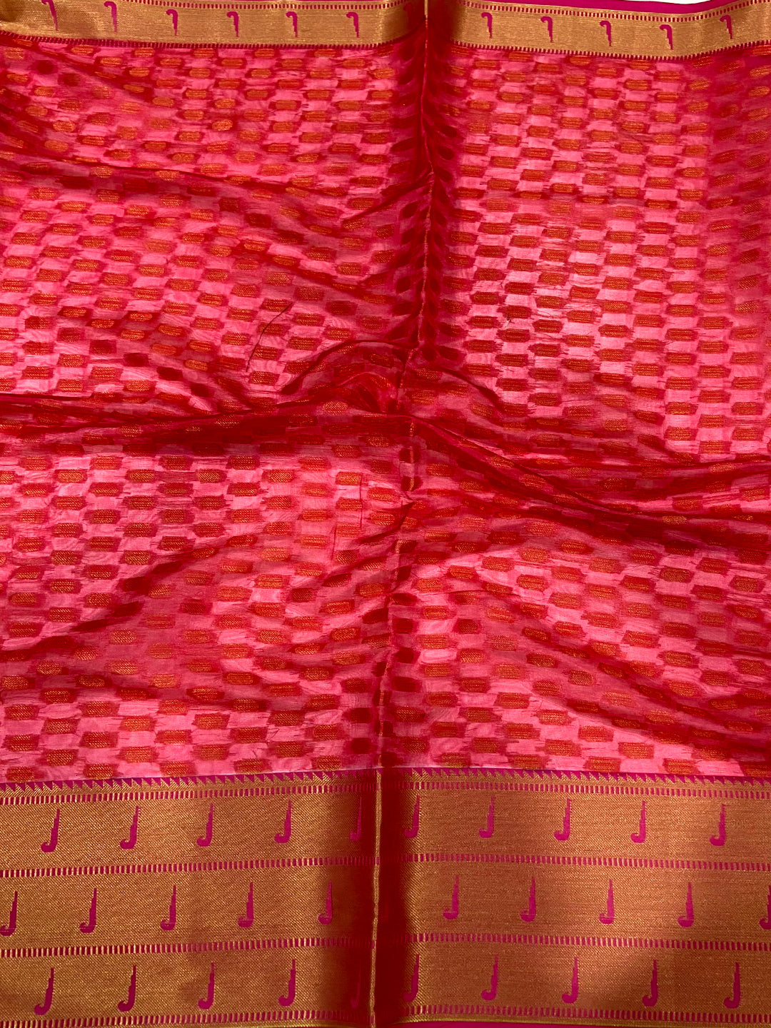 Kalamkari Silk Saree With Pink-Gold Border by My Store
