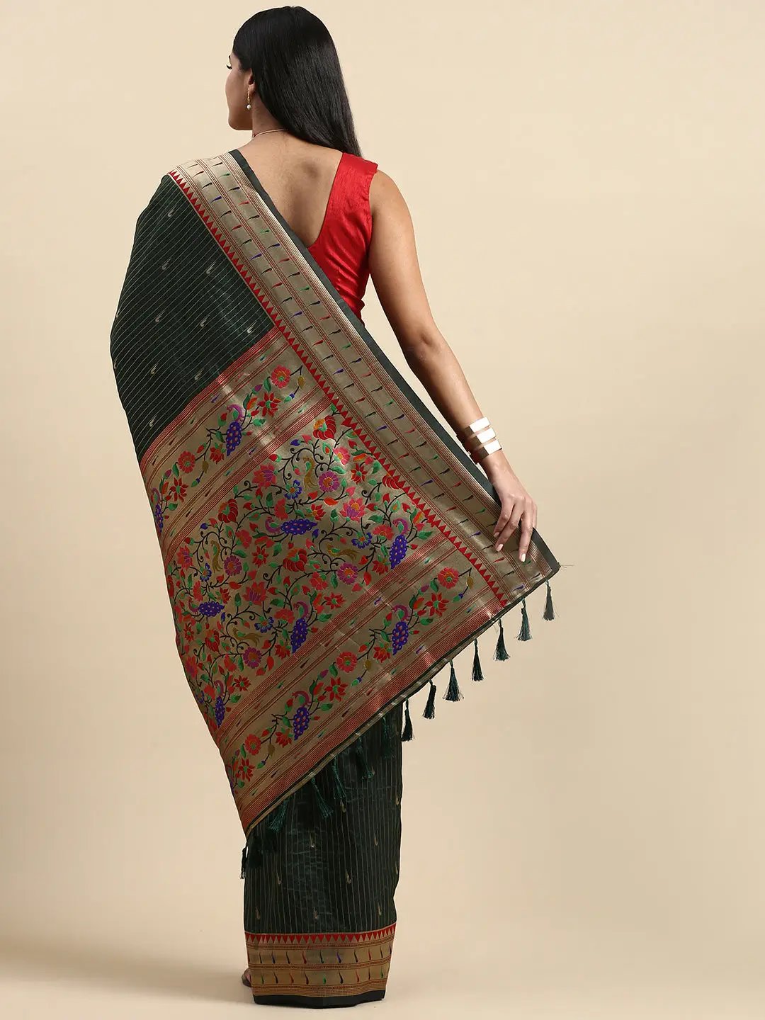 Exquisite Yevla Paithani Green Colour Minakari Work Silk Saree by My Store