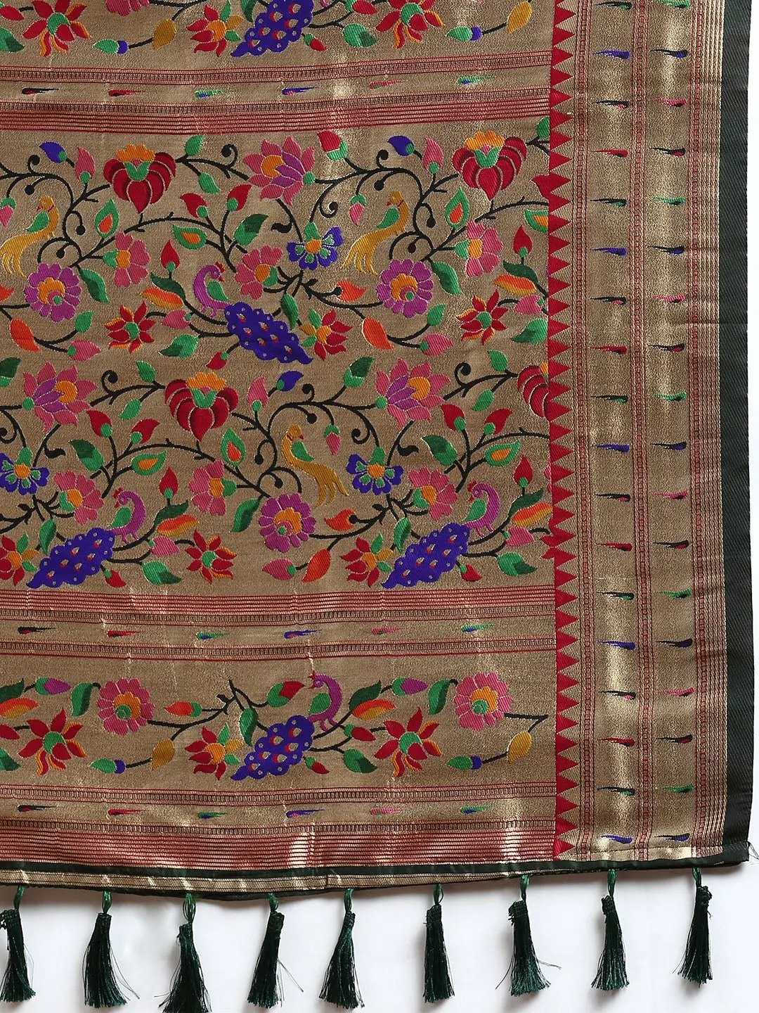 Exquisite Yevla Paithani Green Colour Minakari Work Silk Saree by My Store