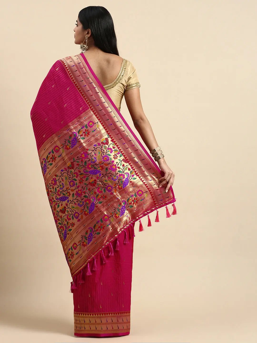 Exquisite Yevla Paithani Minakari Work Silk Saree in Pink Colour by My Store