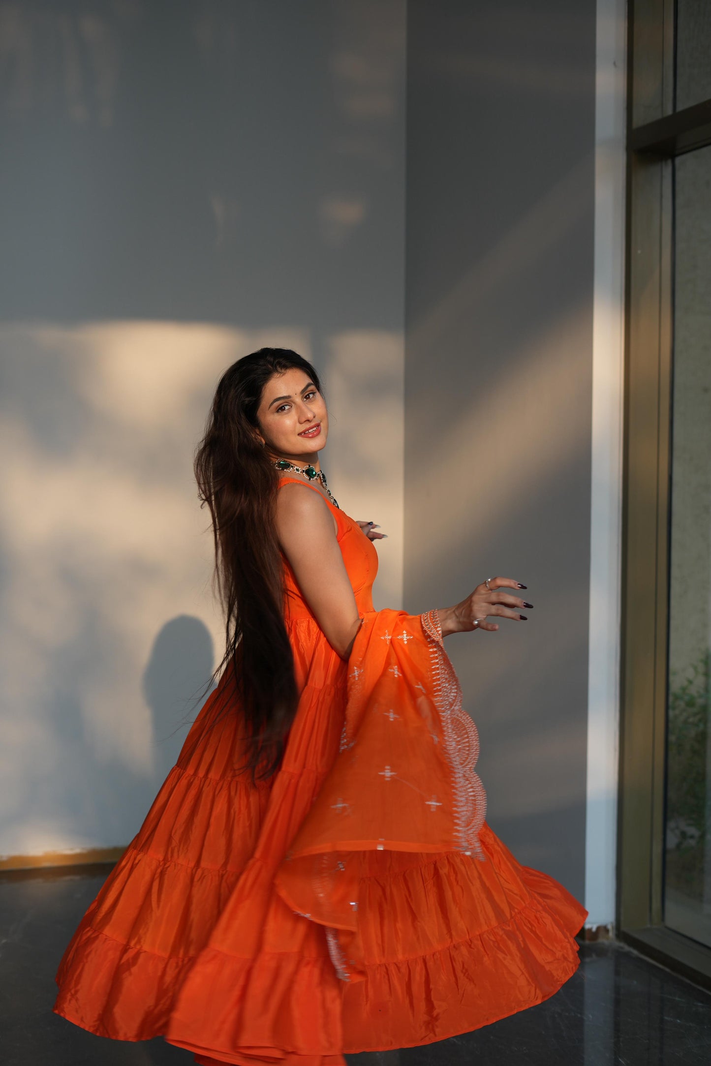 Diksha Pawar Orange Color Ruffle Flair Anarkali Gown by My Store