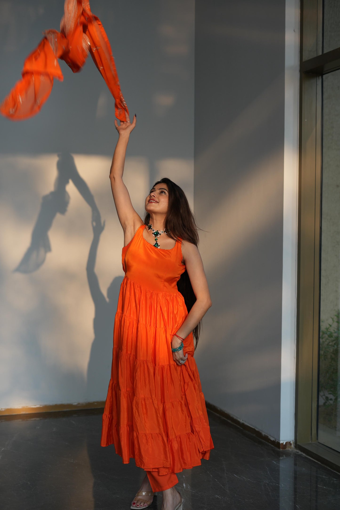 Diksha Pawar Orange Color Ruffle Flair Anarkali Gown by My Store