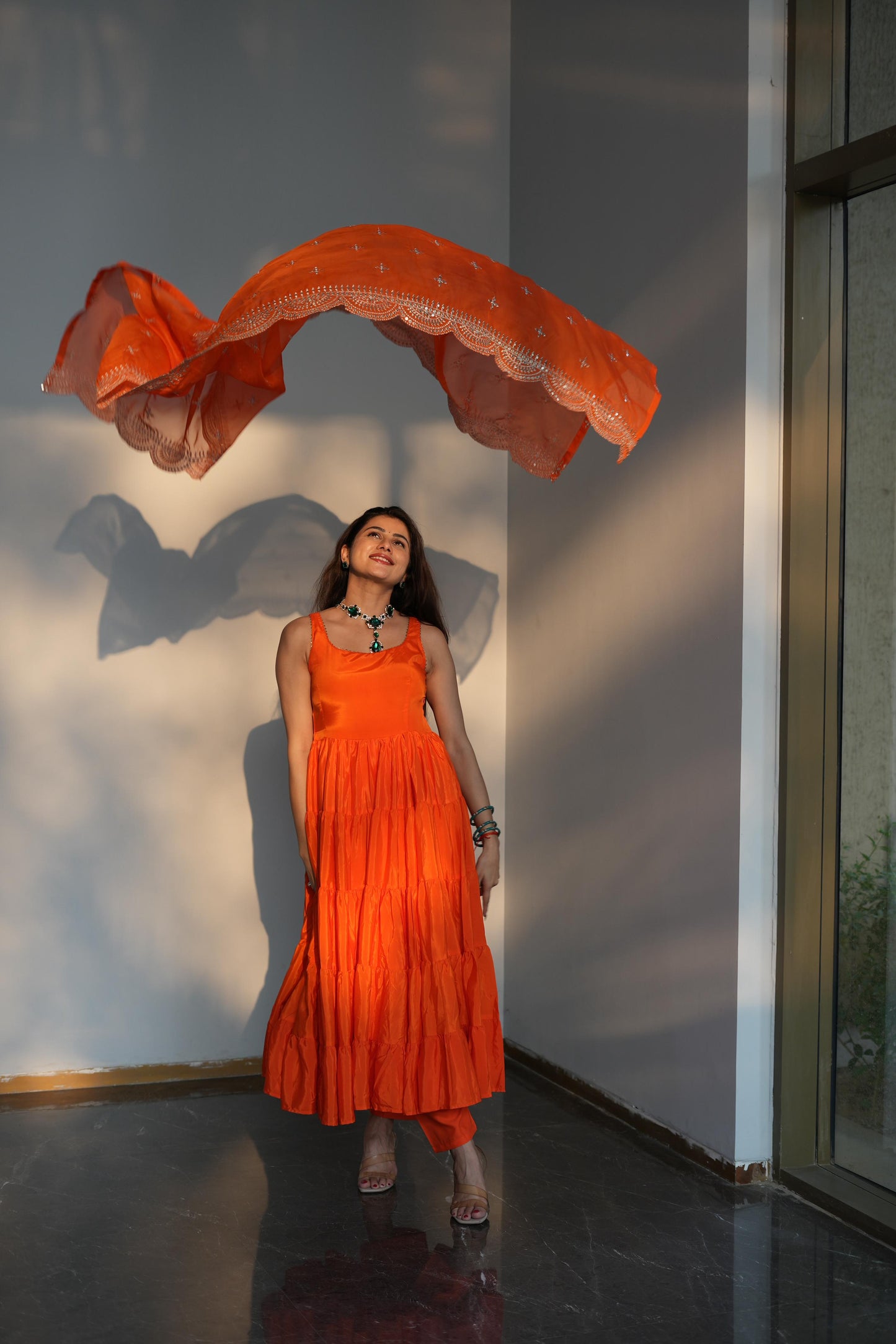Diksha Pawar Orange Color Ruffle Flair Anarkali Gown by My Store