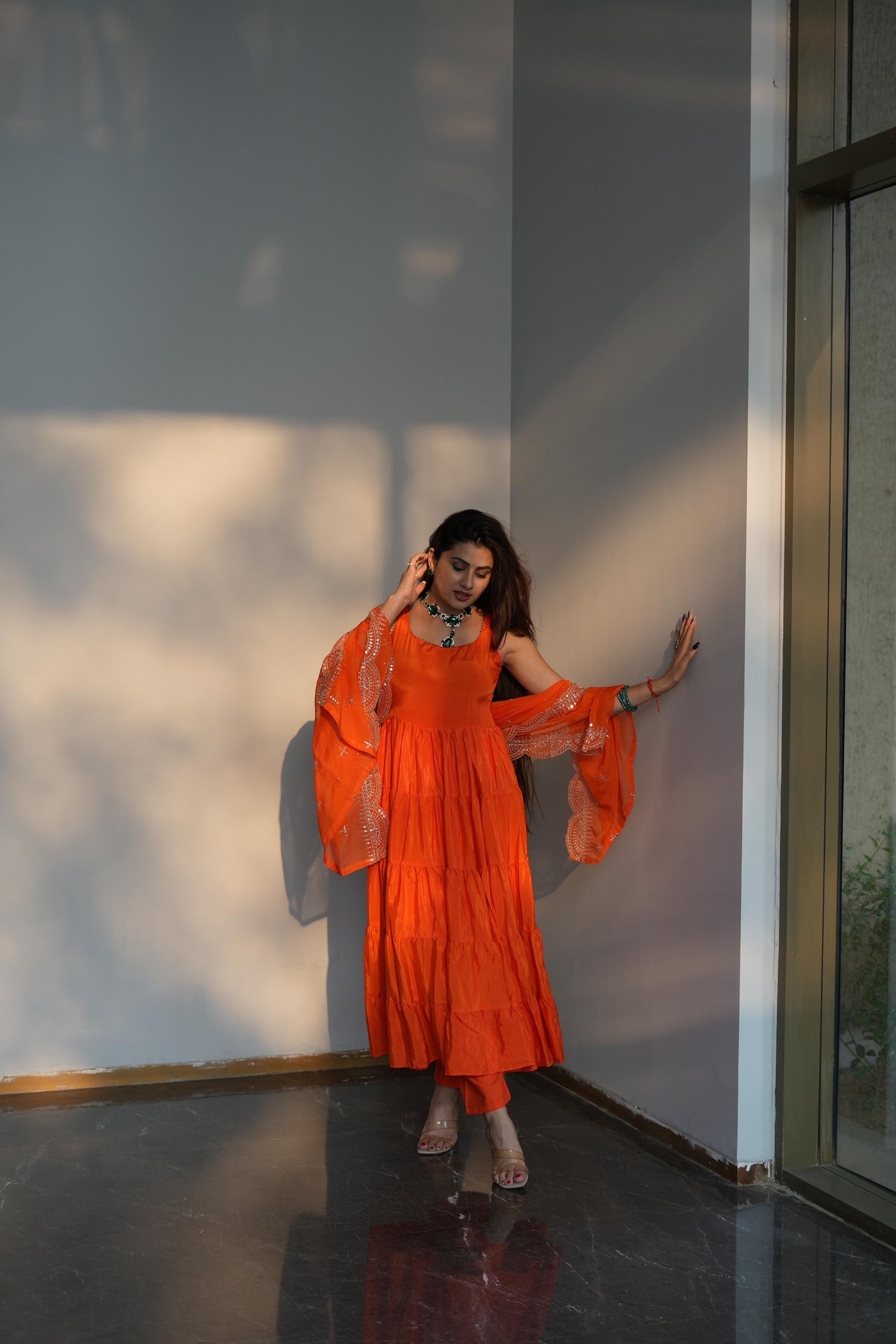Diksha Pawar Orange Color Ruffle Flair Anarkali Gown by My Store