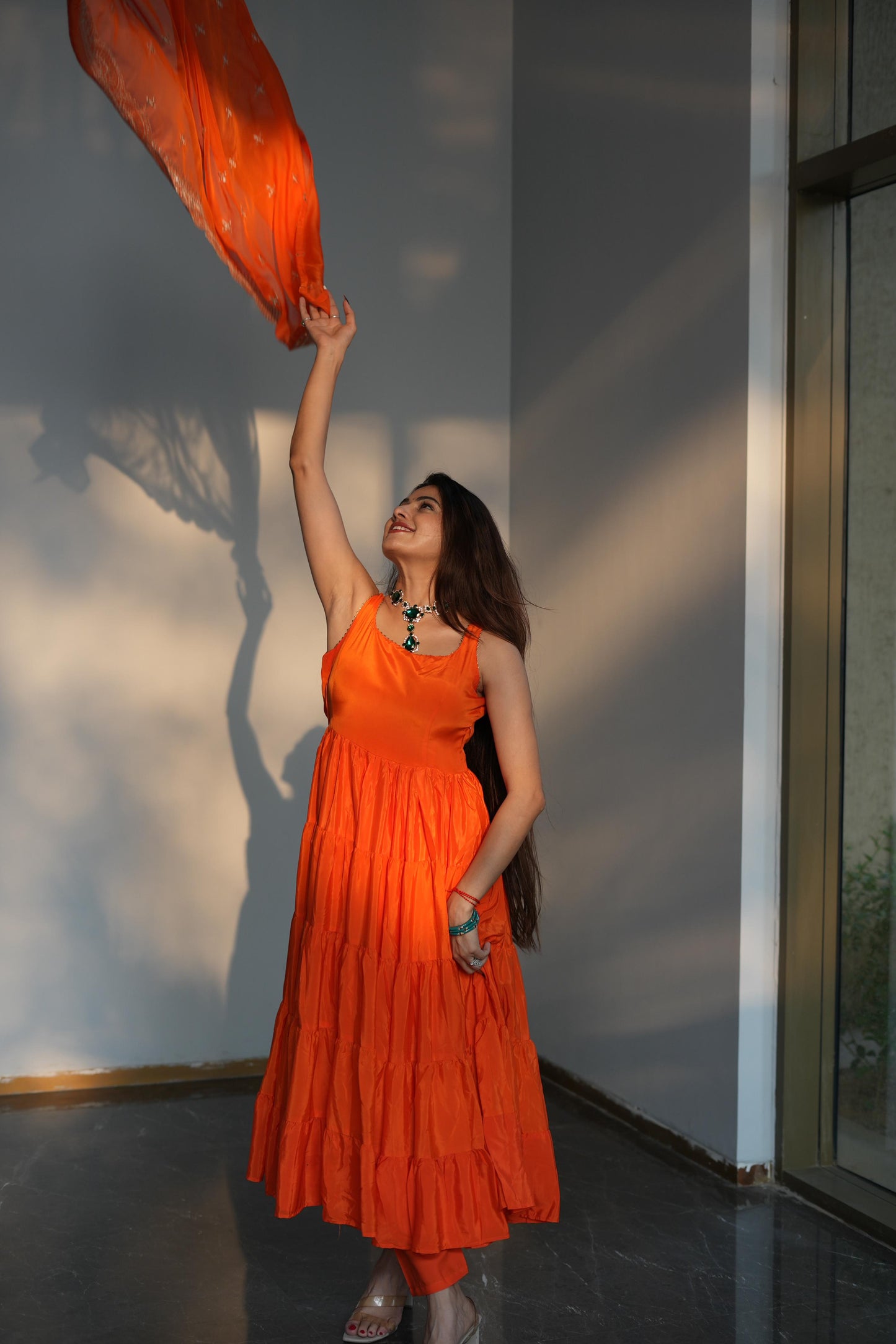 Diksha Pawar Orange Color Ruffle Flair Anarkali Gown by My Store