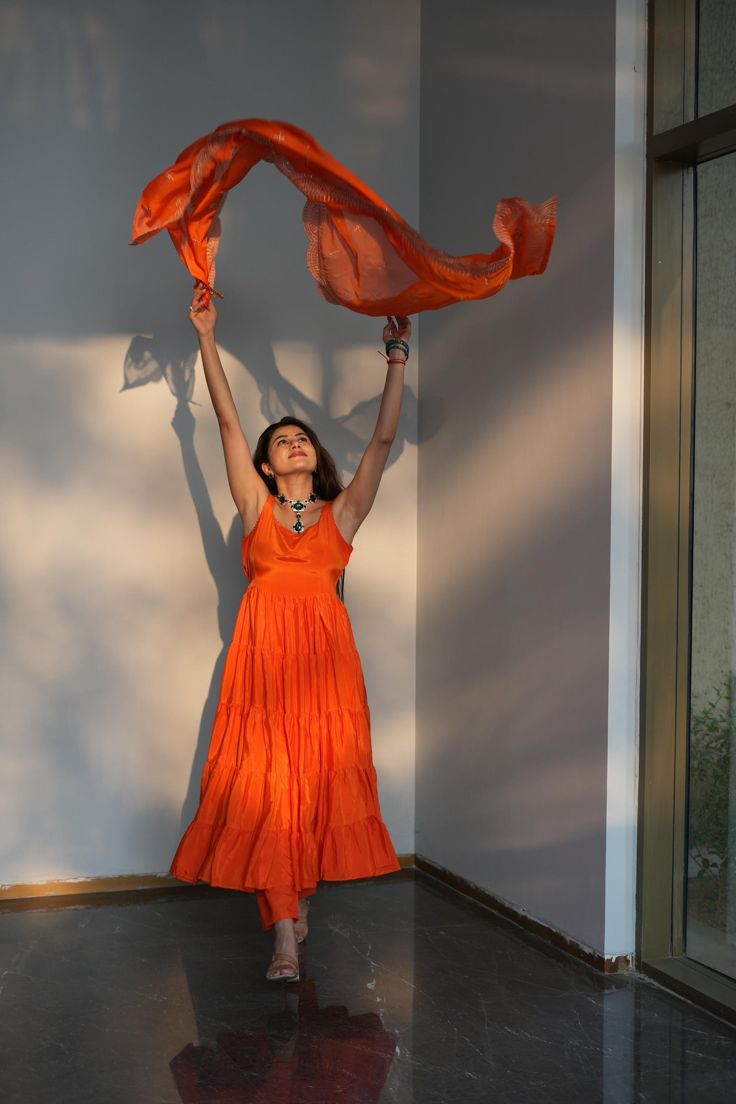 Diksha Pawar Orange Color Ruffle Flair Anarkali Gown by My Store