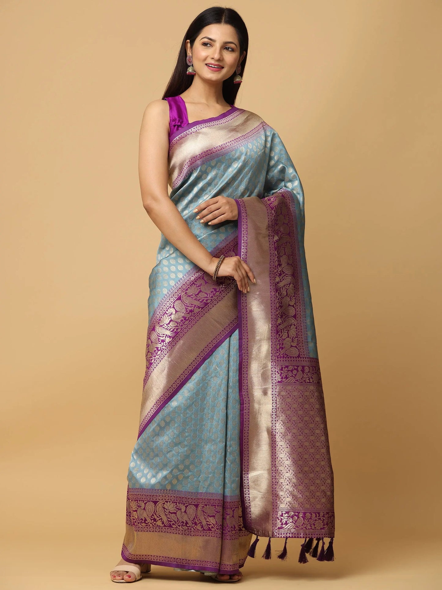 Sky Blue Pattu Silk Rich Pallu Saree by My Store
