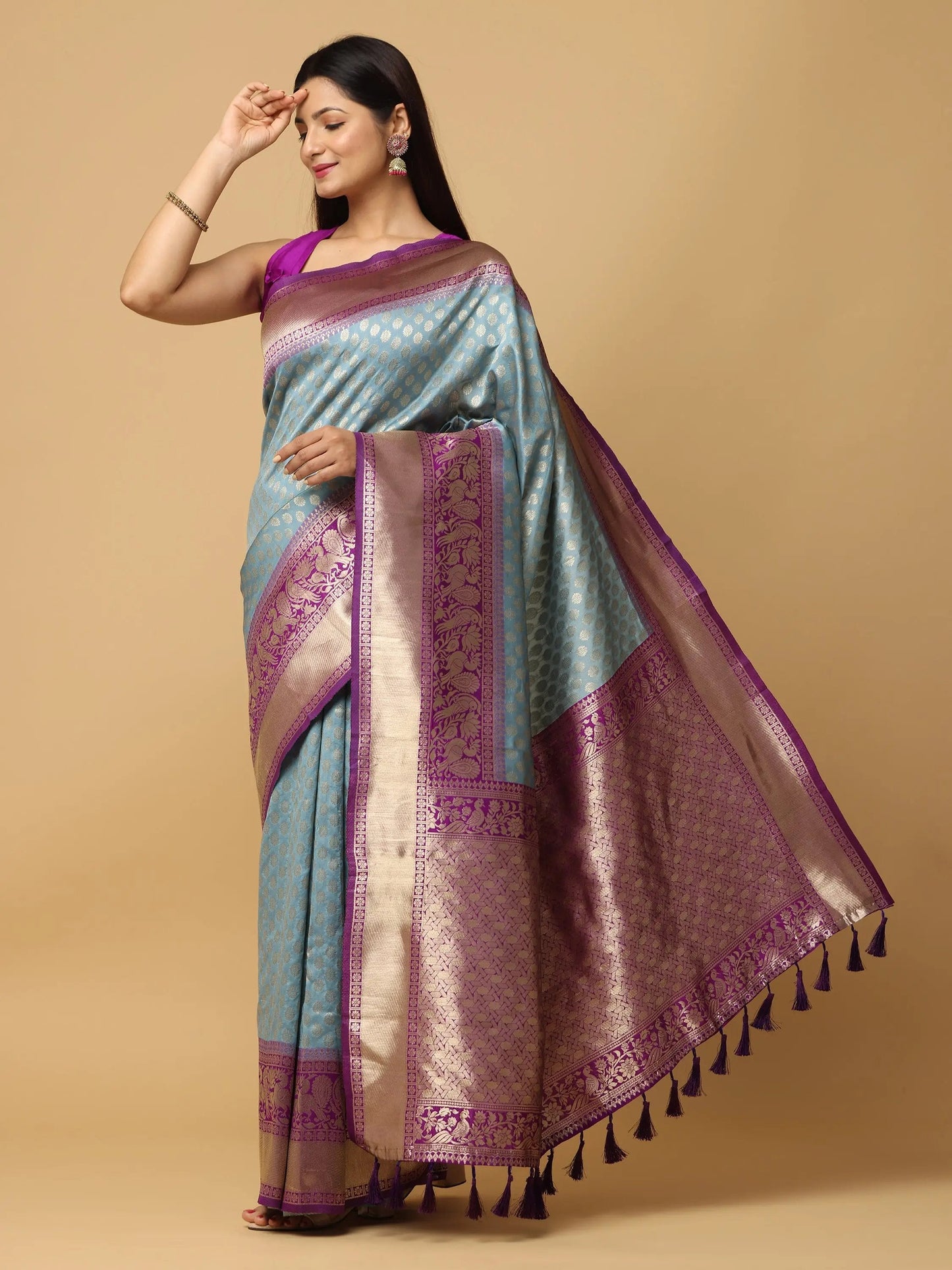 Sky Blue Pattu Silk Rich Pallu Saree by My Store