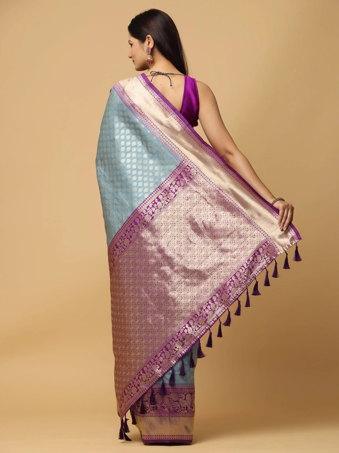 Sky Blue Pattu Silk Rich Pallu Saree by My Store