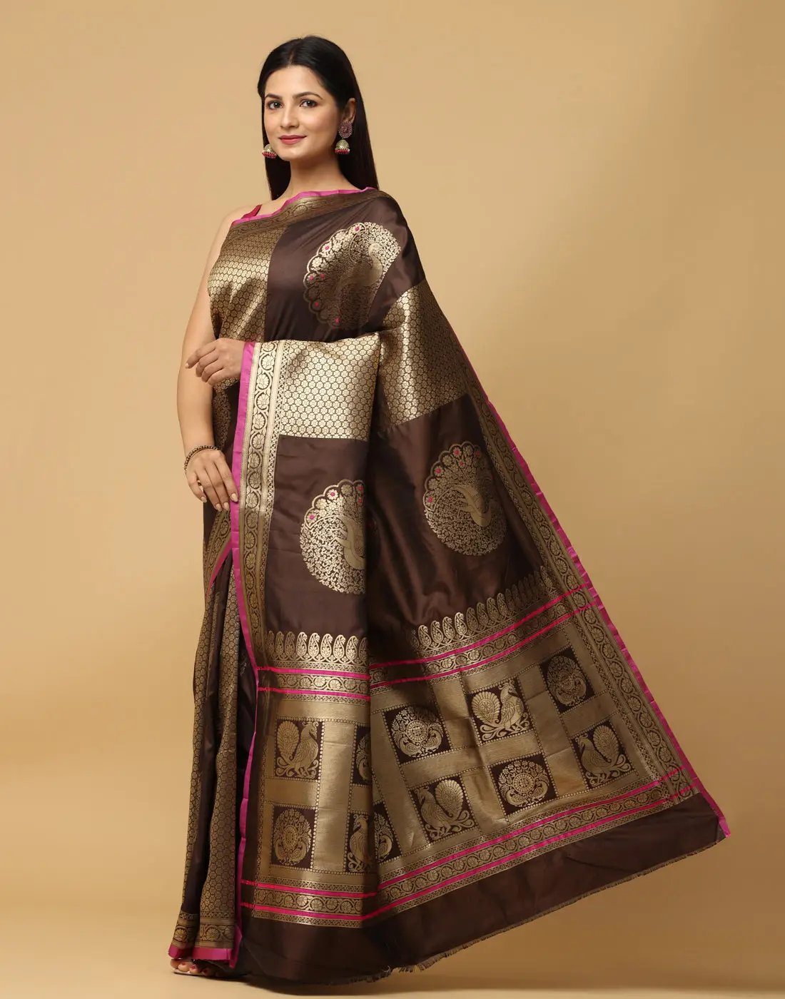 Brown Colour Banarasi Katan Silk Kanchi Zari Weaving Saree by My Store