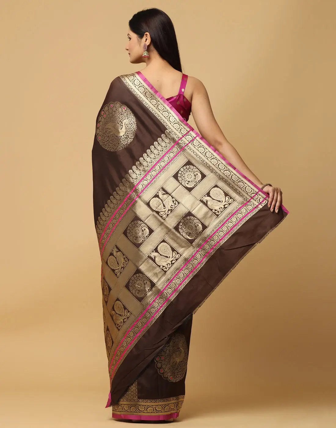 Brown Colour Banarasi Katan Silk Kanchi Zari Weaving Saree by My Store