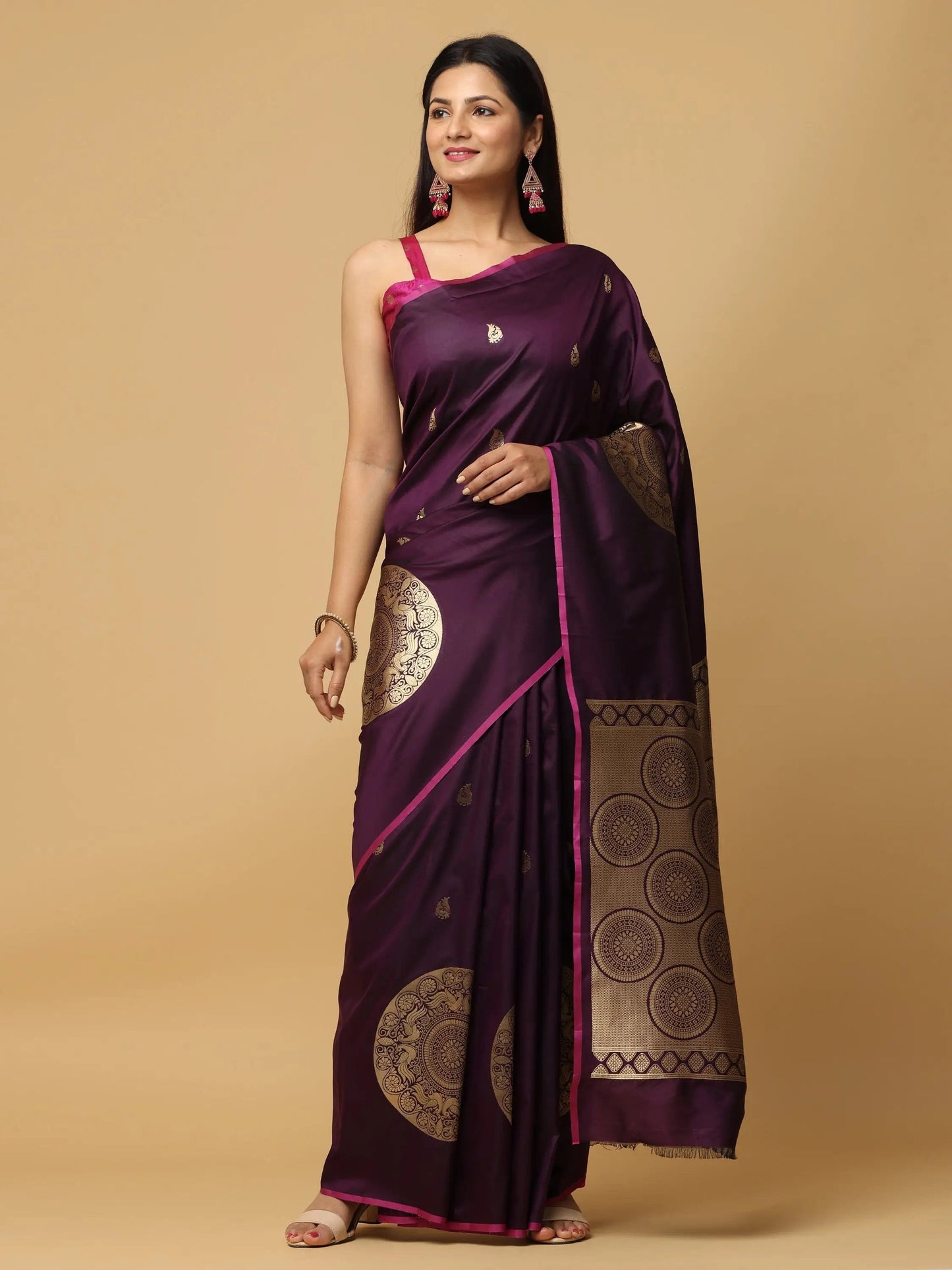 Wine Banarasi Katan Silk Kanchi Zari Weaving Saree