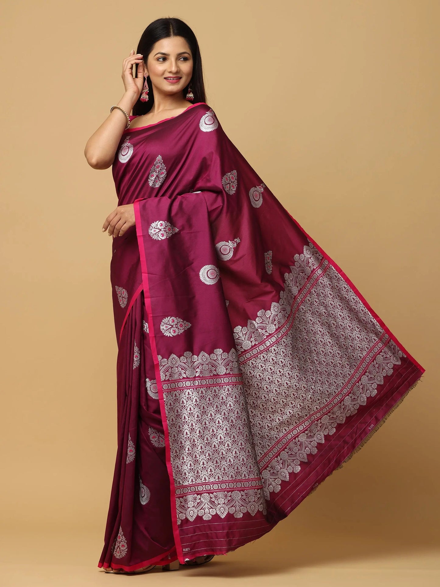 Wine Colour Banarasi Katan Silk Kanchi Zari Weaving Saree