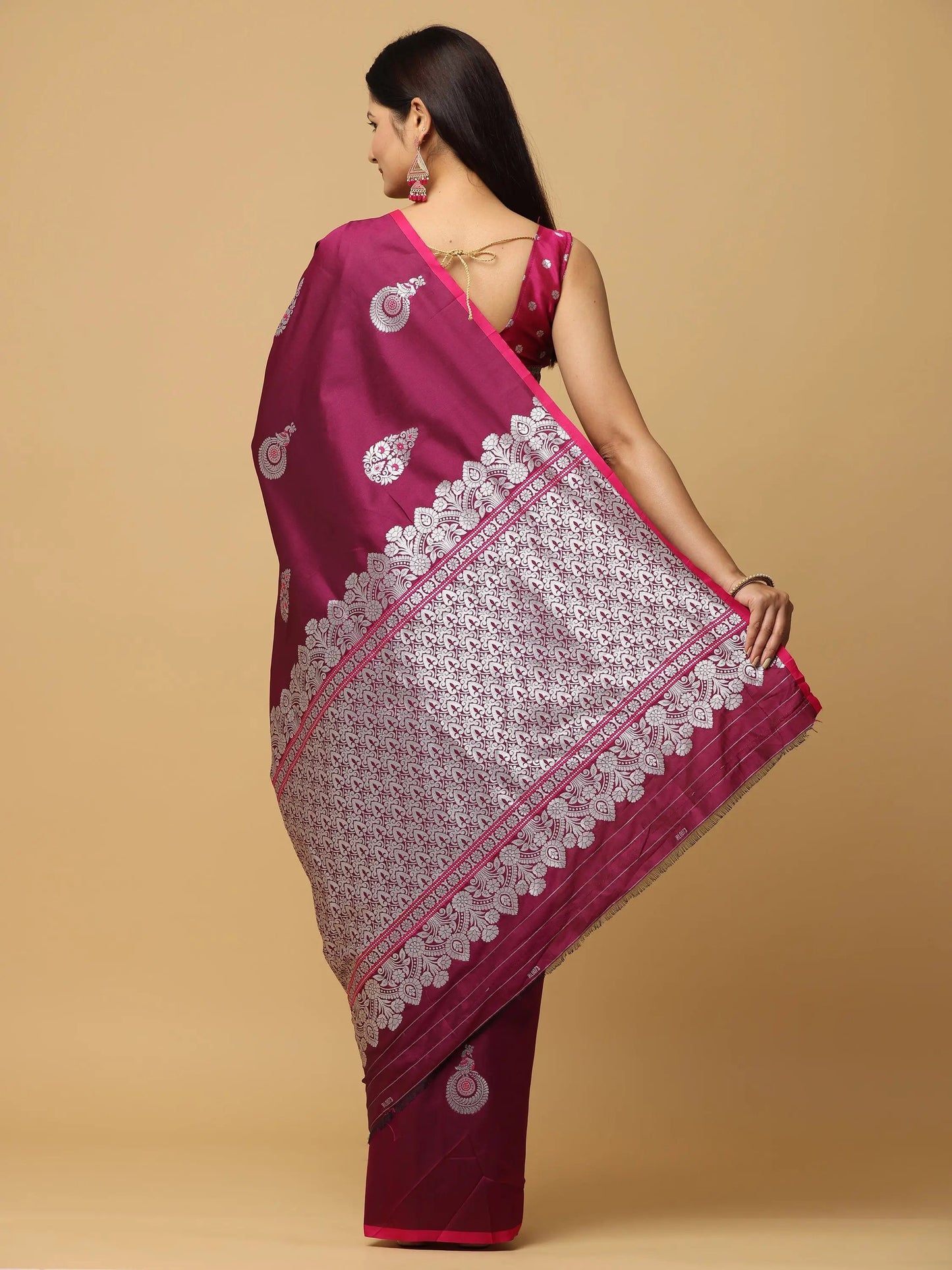 Wine Colour Banarasi Katan Silk Kanchi Zari Weaving Saree