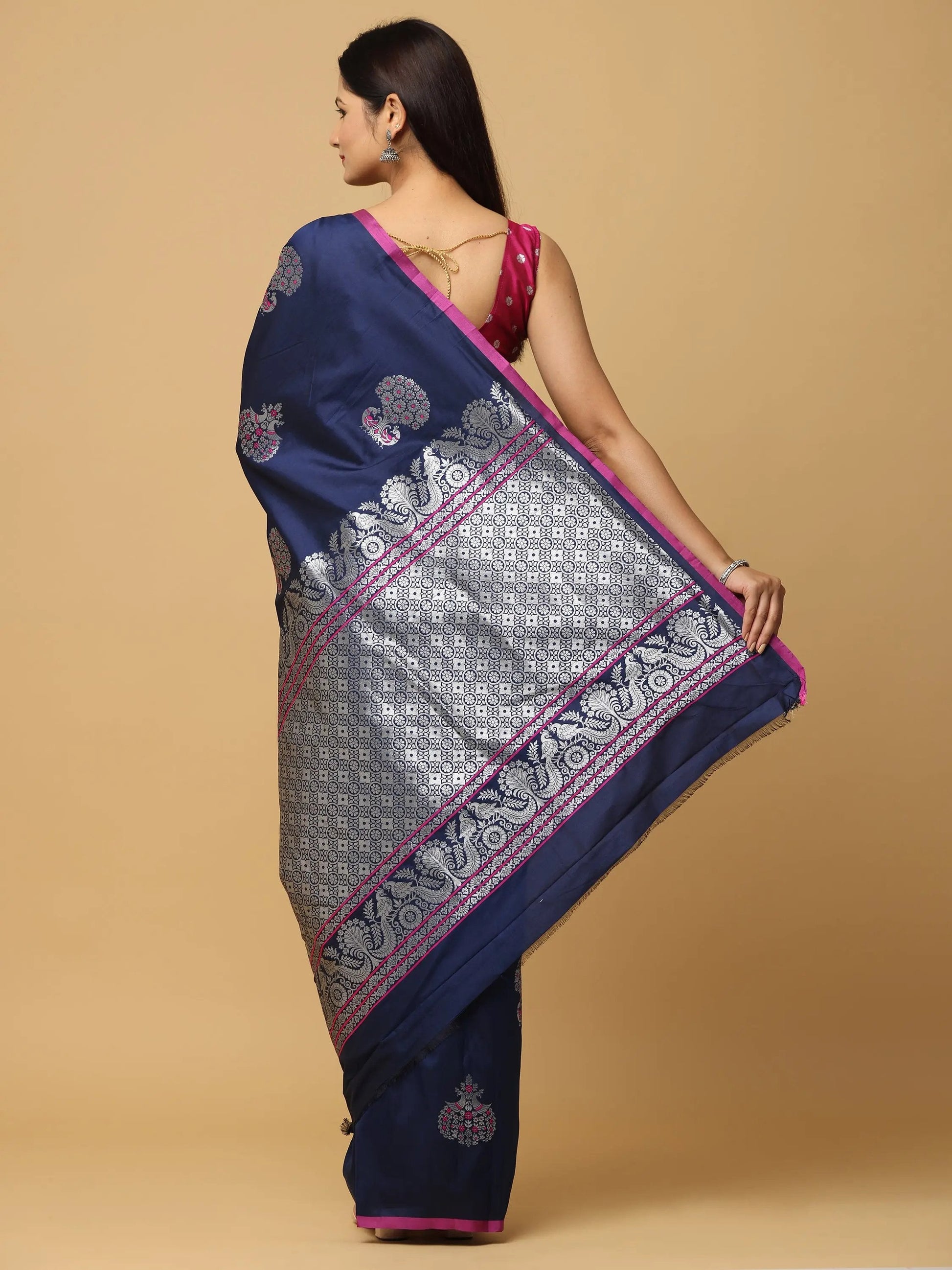 Navy Blue Colour Banarasi Soft Silk Kanchi Zari Weaving Saree by My Store