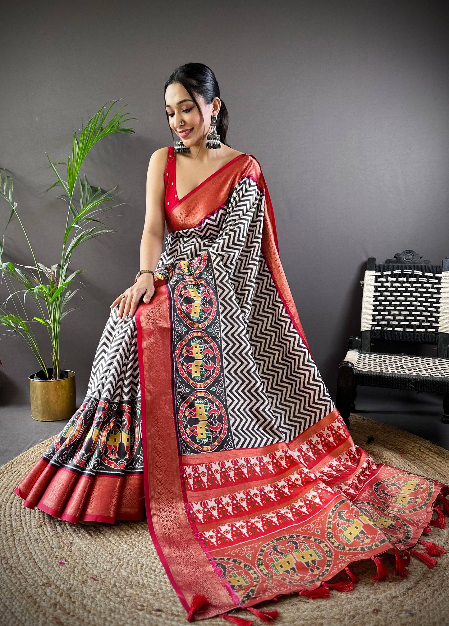 Carbon Black Ikkat Banarasi Silk Saree by My Store
