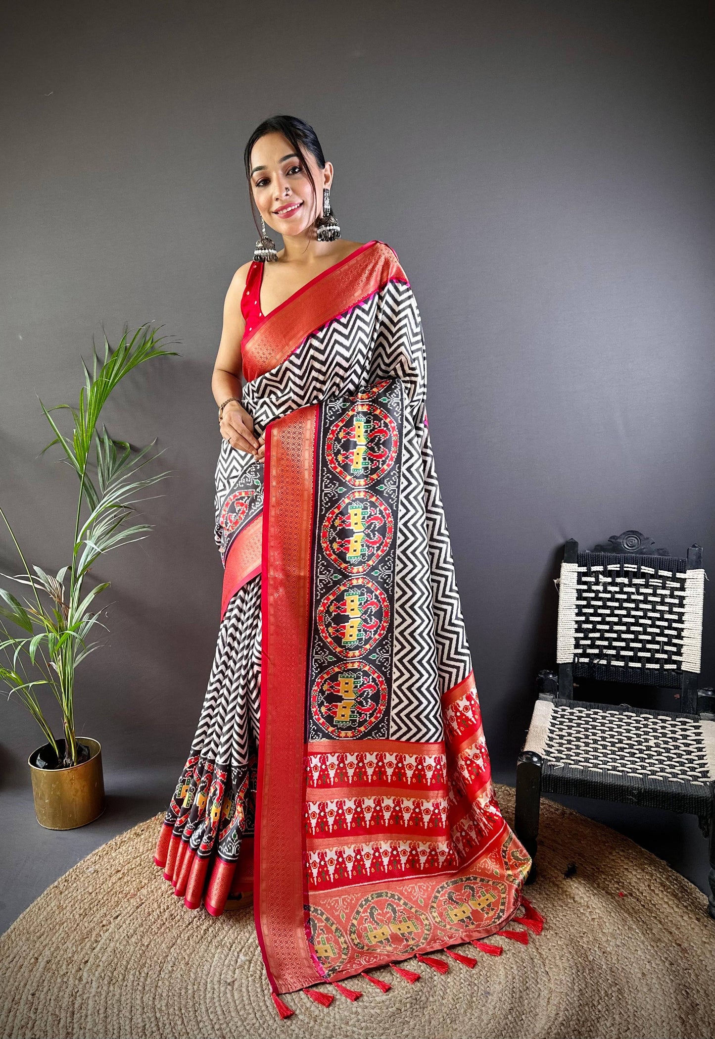 Carbon Black Ikkat Banarasi Silk Saree by My Store